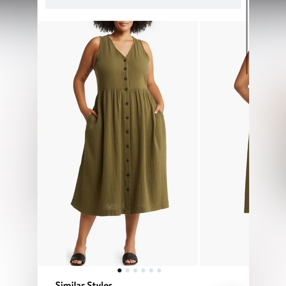 Madewell Olive Green Sleeveless Button-Front Midi Dress